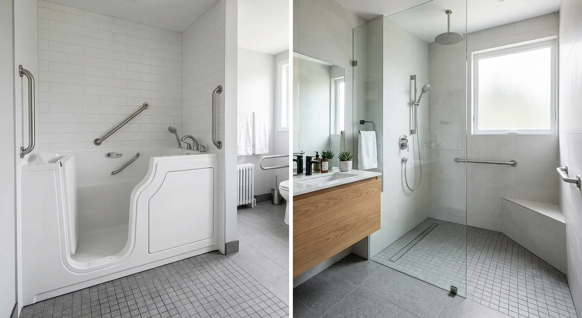 walk-in tub vs walk-in shower bathroom design